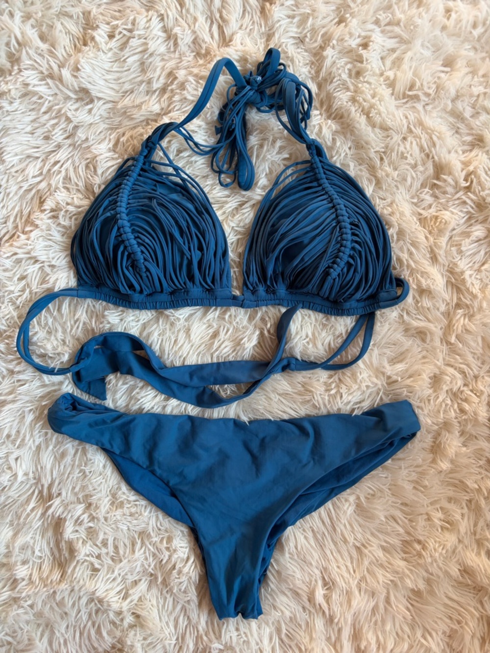 PQ Swim Teal Fringe Triangle Bikini Set